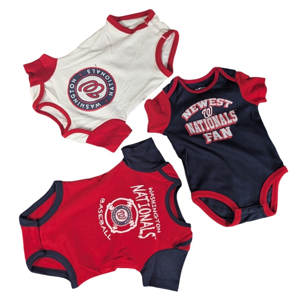 MLB Washington Nationals Baby Bodysuit Set 3 Pack Red Navy White‎ Newest Fan